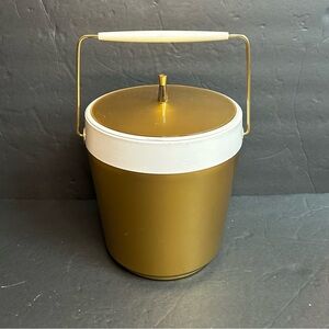 Vintage Thermo-Serv by Westbend Gold & White Ice Bucket With Handle.